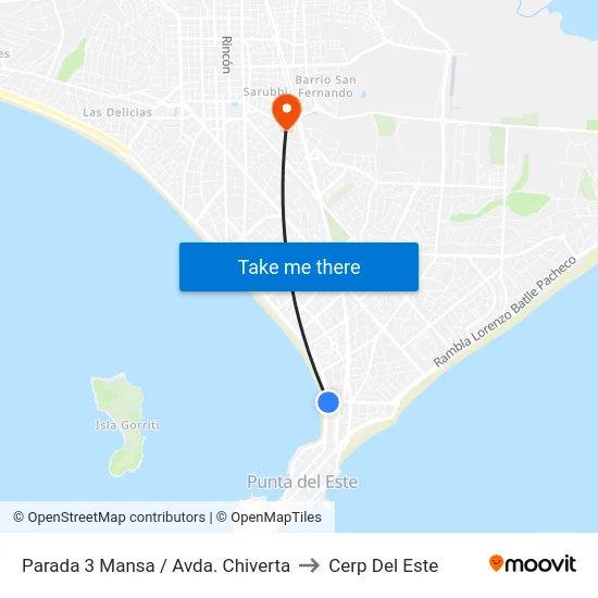 Parada 3 Mansa / Avda. Chiverta to Cerp Del Este map