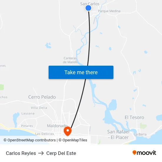 Carlos Reyles to Cerp Del Este map