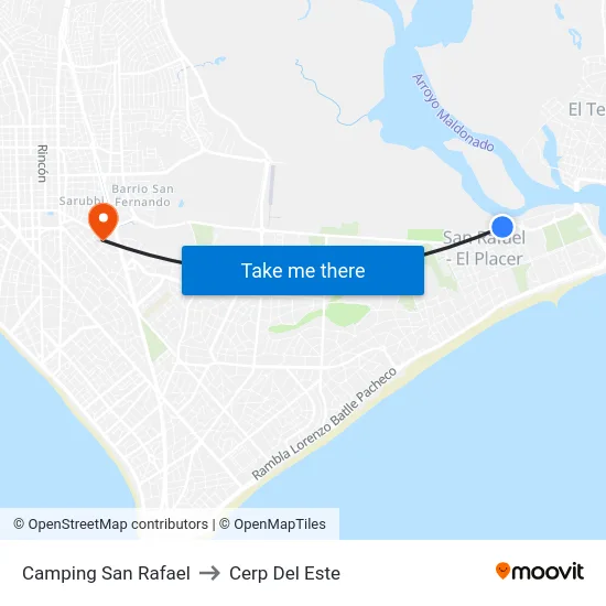 Camping San Rafael to Cerp Del Este map