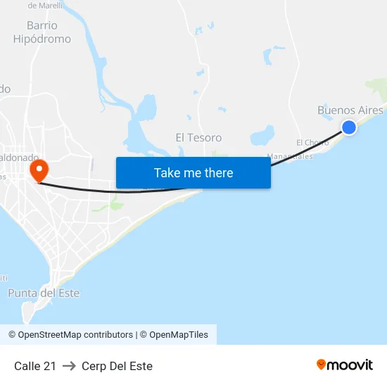 Calle 21 to Cerp Del Este map