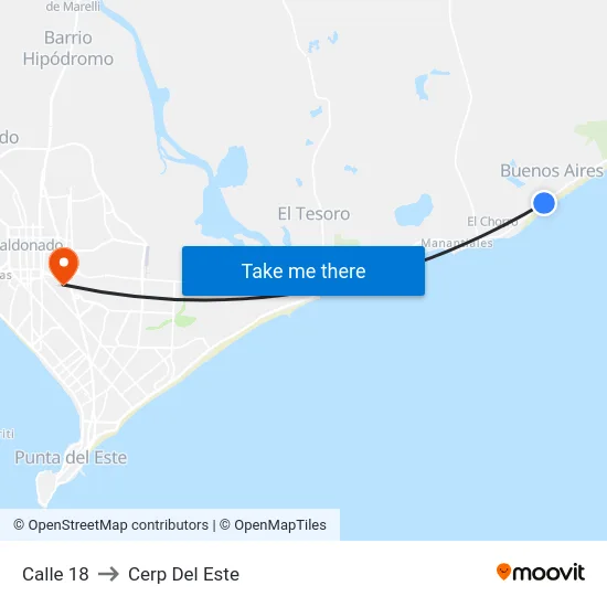 Calle 18 to Cerp Del Este map