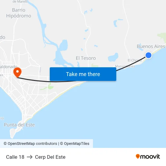 Calle 18 to Cerp Del Este map