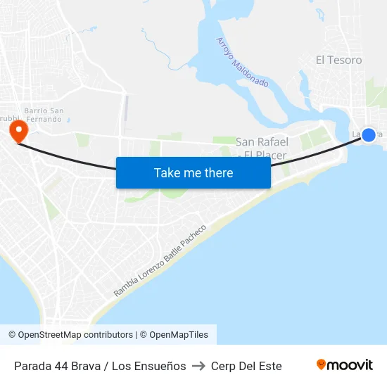 Parada 44 Brava / Los Ensueños to Cerp Del Este map