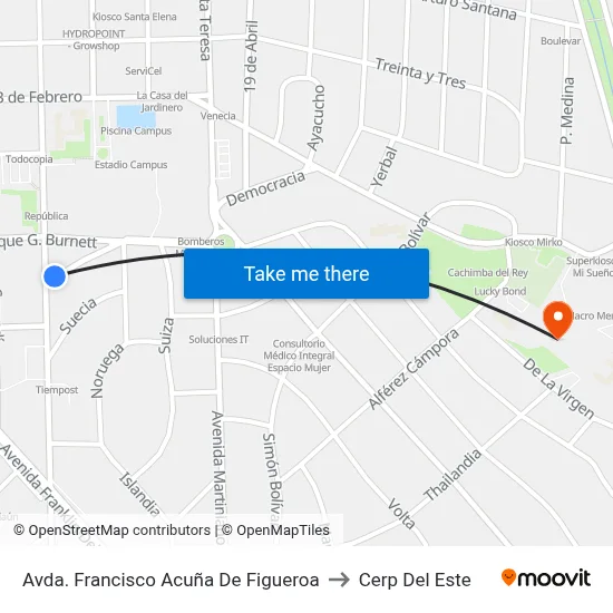 Avda. Francisco Acuña De Figueroa to Cerp Del Este map