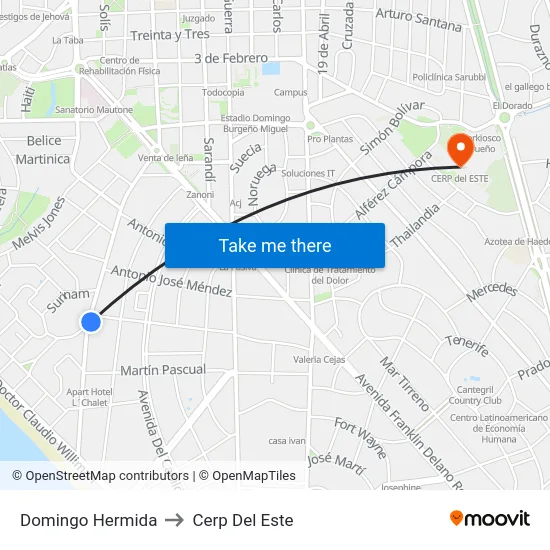 Domingo Hermida to Cerp Del Este map