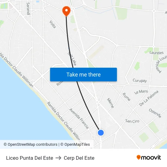 Liceo Punta Del Este to Cerp Del Este map