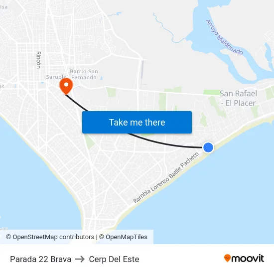 Parada 22 Brava to Cerp Del Este map