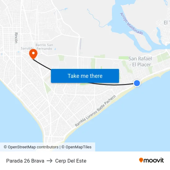 Parada 26 Brava to Cerp Del Este map