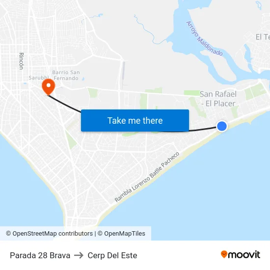 Parada 28 Brava to Cerp Del Este map