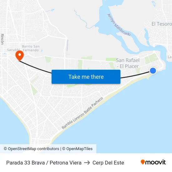 Parada 33 Brava / Petrona Viera to Cerp Del Este map