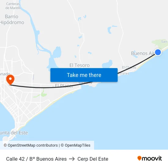 Calle 42 / Bº Buenos Aires to Cerp Del Este map