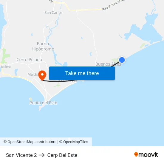 San Vicente 2 to Cerp Del Este map