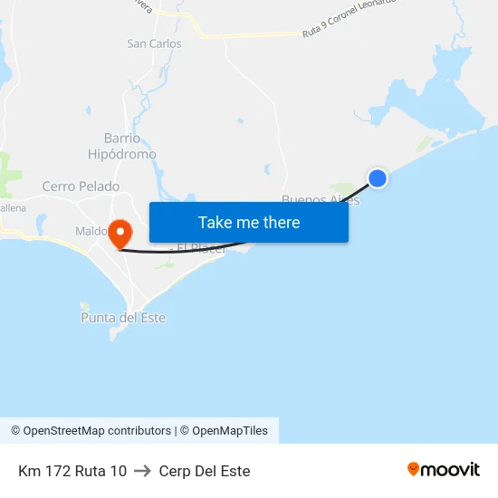 Km 172 Ruta 10 to Cerp Del Este map