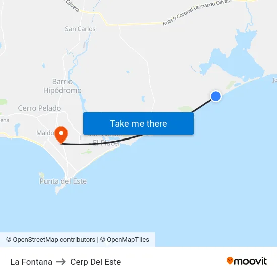 La Fontana to Cerp Del Este map