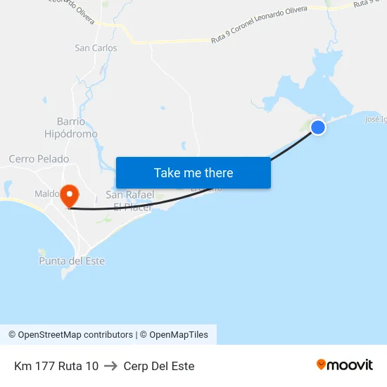 Km 177 Ruta 10 to Cerp Del Este map
