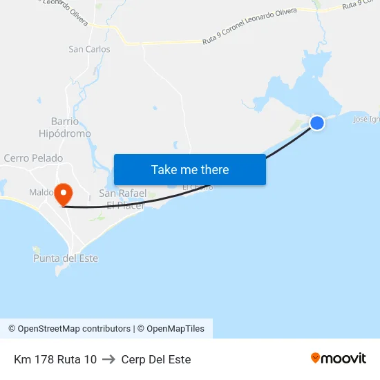 Km 178 Ruta 10 to Cerp Del Este map