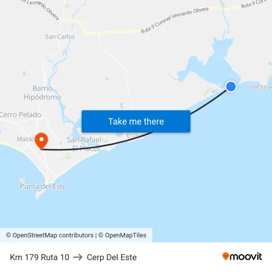 Km 179 Ruta 10 to Cerp Del Este map