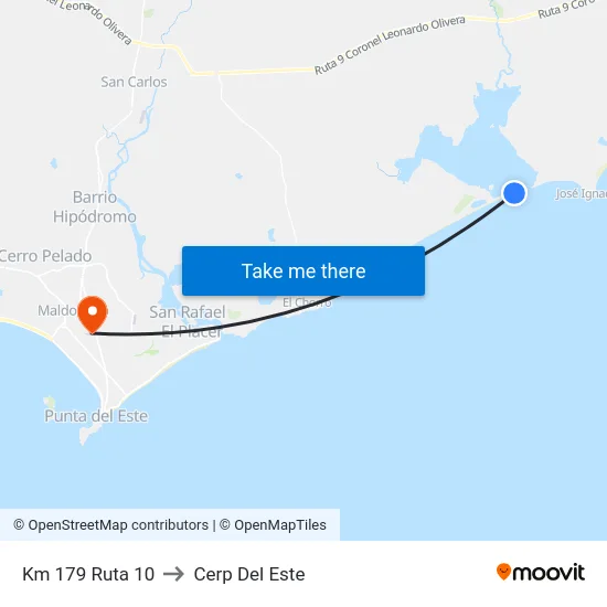Km 179 Ruta 10 to Cerp Del Este map