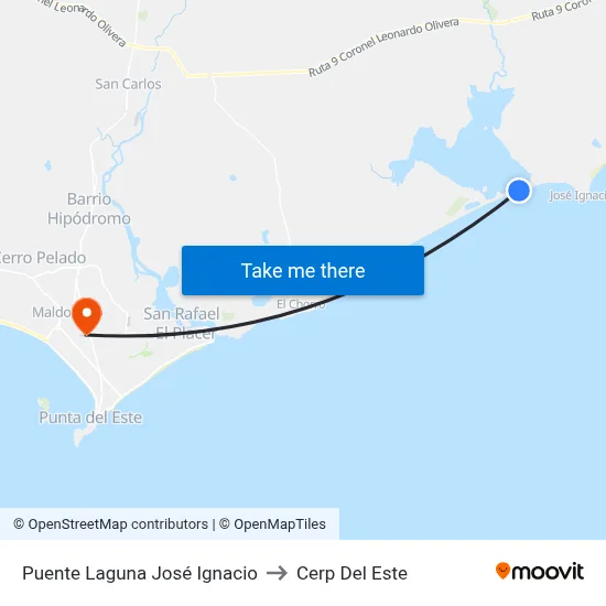 Puente Laguna José Ignacio to Cerp Del Este map
