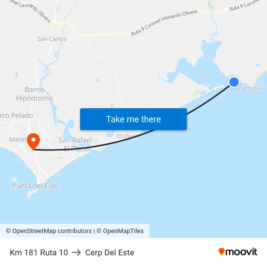 Km 181 Ruta 10 to Cerp Del Este map