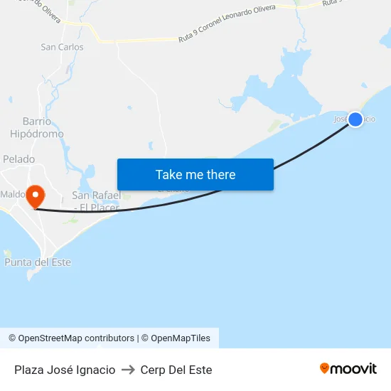 Plaza José Ignacio to Cerp Del Este map