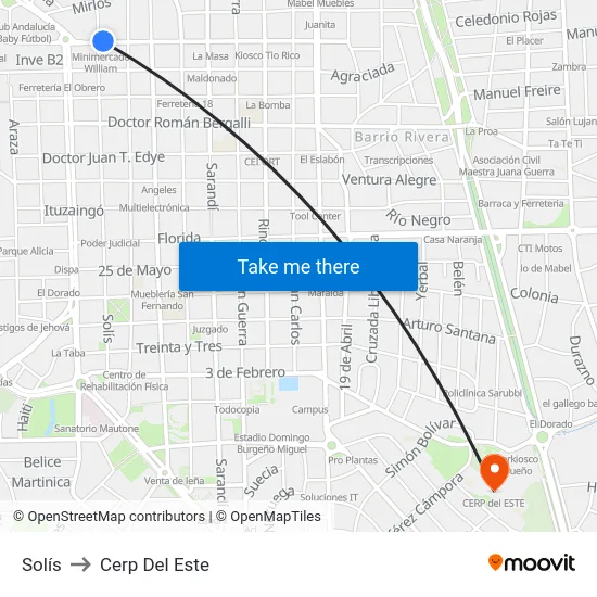 Solís to Cerp Del Este map