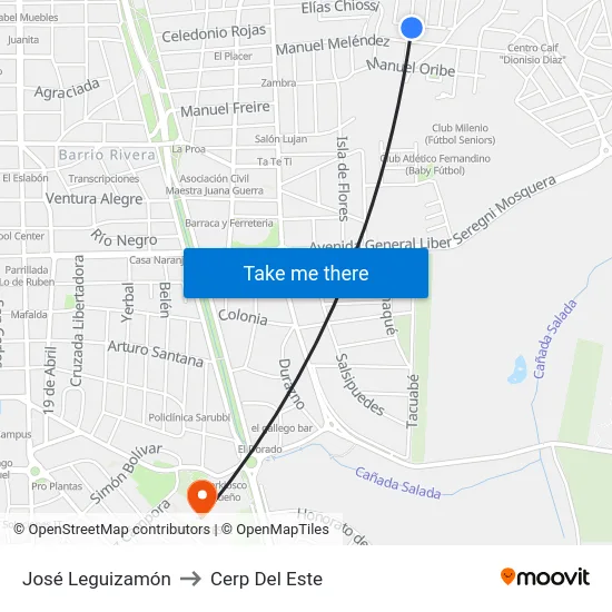 José Leguizamón to Cerp Del Este map