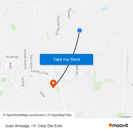 Juan Arteaga to Cerp Del Este map