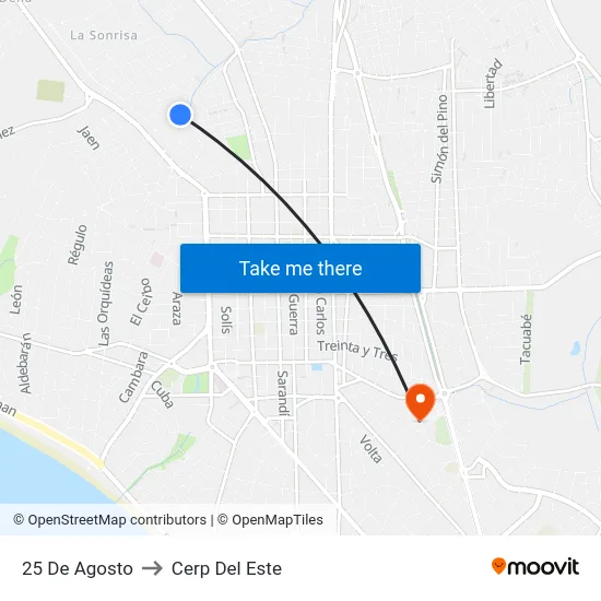 25 De Agosto to Cerp Del Este map