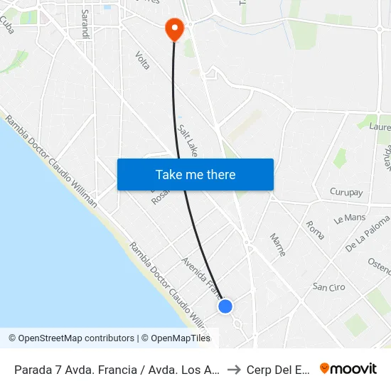 Parada 7 Avda. Francia / Avda. Los Alpes to Cerp Del Este map