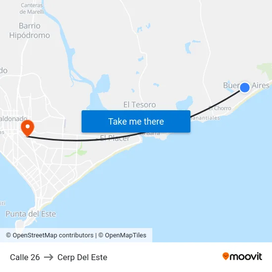 Calle 26 to Cerp Del Este map