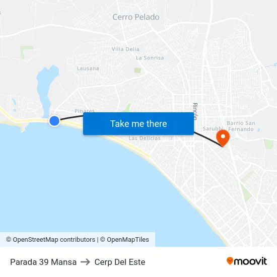 Parada 39 Mansa to Cerp Del Este map