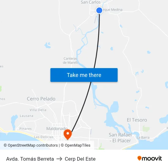 Avda. Tomás Berreta to Cerp Del Este map