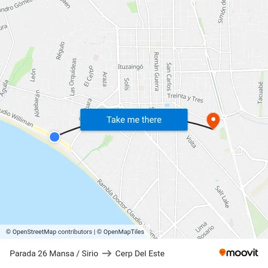 Parada 26 Mansa / Sirio to Cerp Del Este map