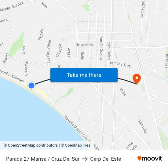 Parada 27 Mansa / Cruz Del Sur to Cerp Del Este map