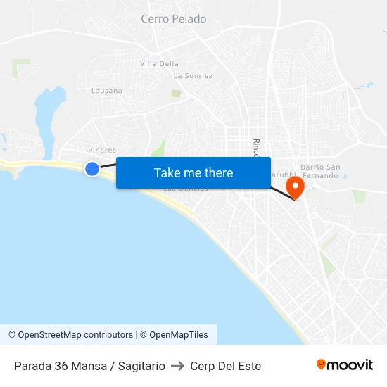 Parada 36 Mansa / Sagitario to Cerp Del Este map