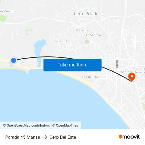 Parada 45 Mansa to Cerp Del Este map