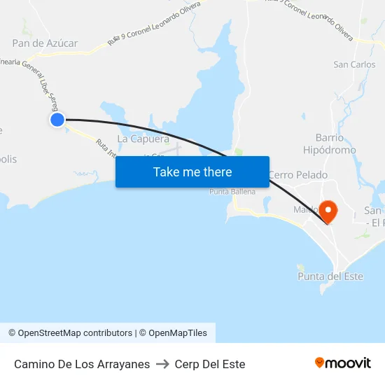Camino De Los Arrayanes to Cerp Del Este map