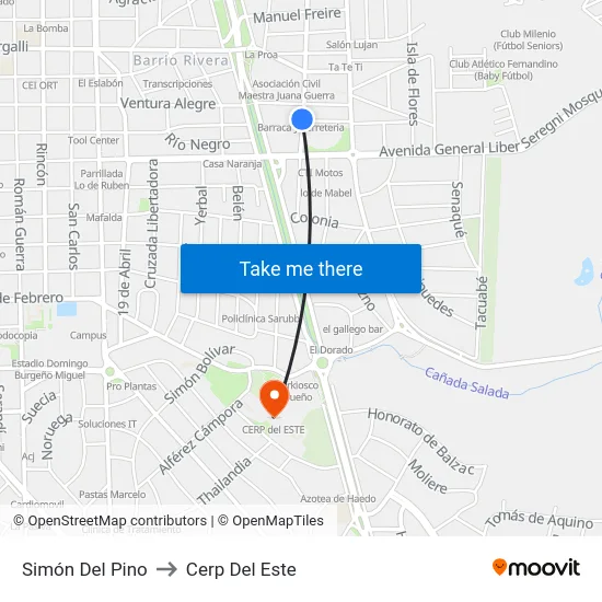 Simón Del Pino to Cerp Del Este map