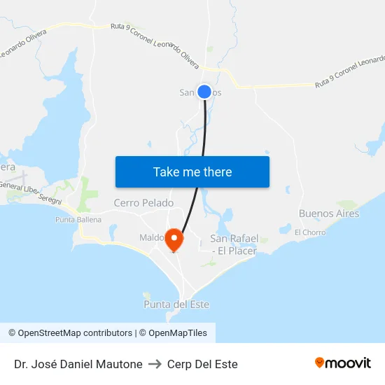 Dr. José Daniel Mautone to Cerp Del Este map