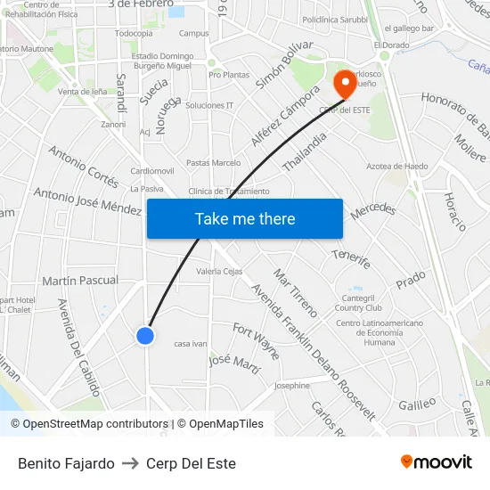 Benito Fajardo to Cerp Del Este map