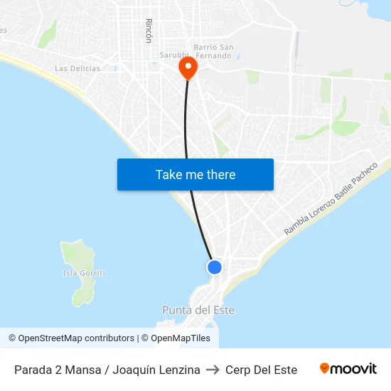 Parada 2 Mansa / Joaquín Lenzina to Cerp Del Este map