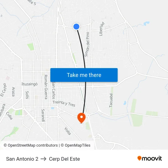 San Antonio 2 to Cerp Del Este map