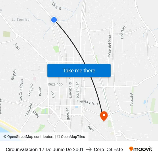 Circunvalación 17 De Junio De 2001 to Cerp Del Este map