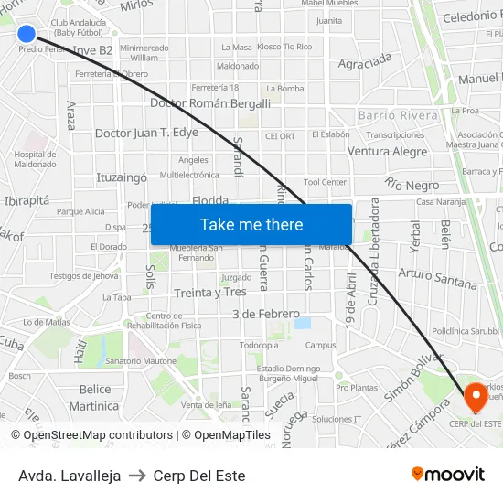 Avda. Lavalleja to Cerp Del Este map