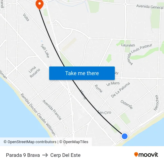 Parada 9 Brava to Cerp Del Este map