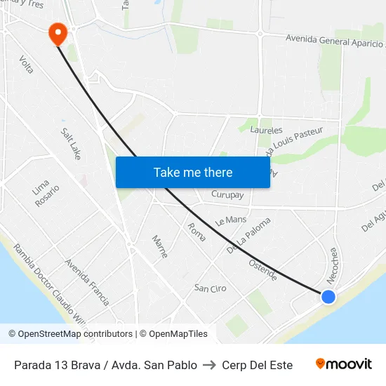Parada 13 Brava / Avda. San Pablo to Cerp Del Este map