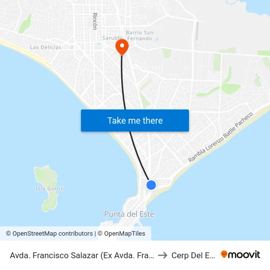 Avda. Francisco Salazar (Ex Avda. Francia) to Cerp Del Este map