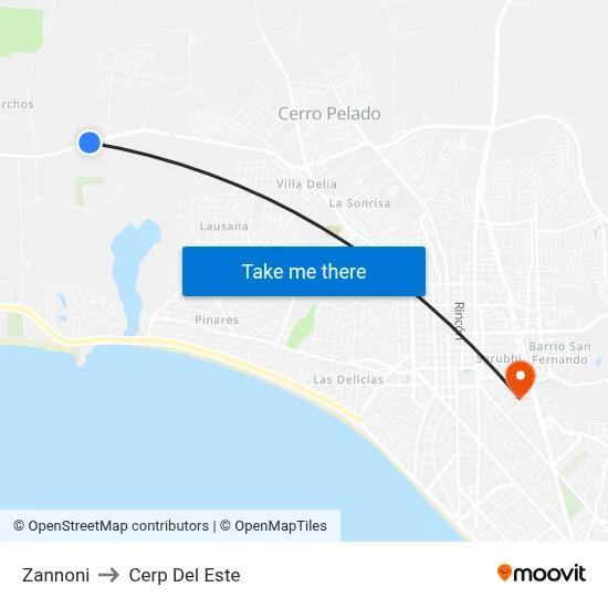 Zannoni to Cerp Del Este map