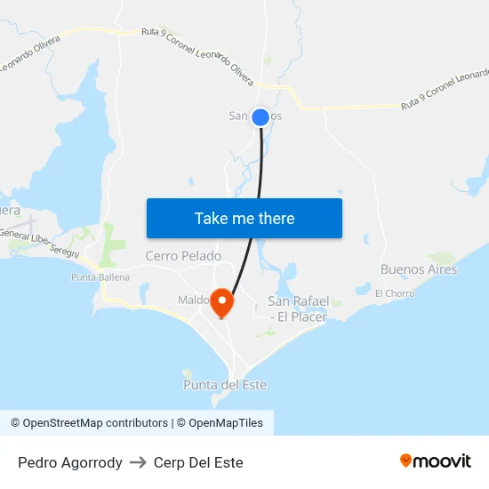 Pedro Agorrody to Cerp Del Este map